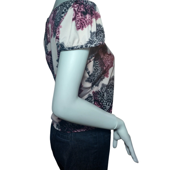 Worthington Womens Cap Sleeve Scoop neck Floral Blouse Pink Size Medium - Picture 6 of 12